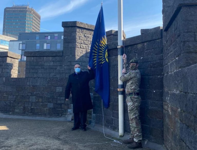 Raising the flag on Commonwealth Day at Cardiff Castle